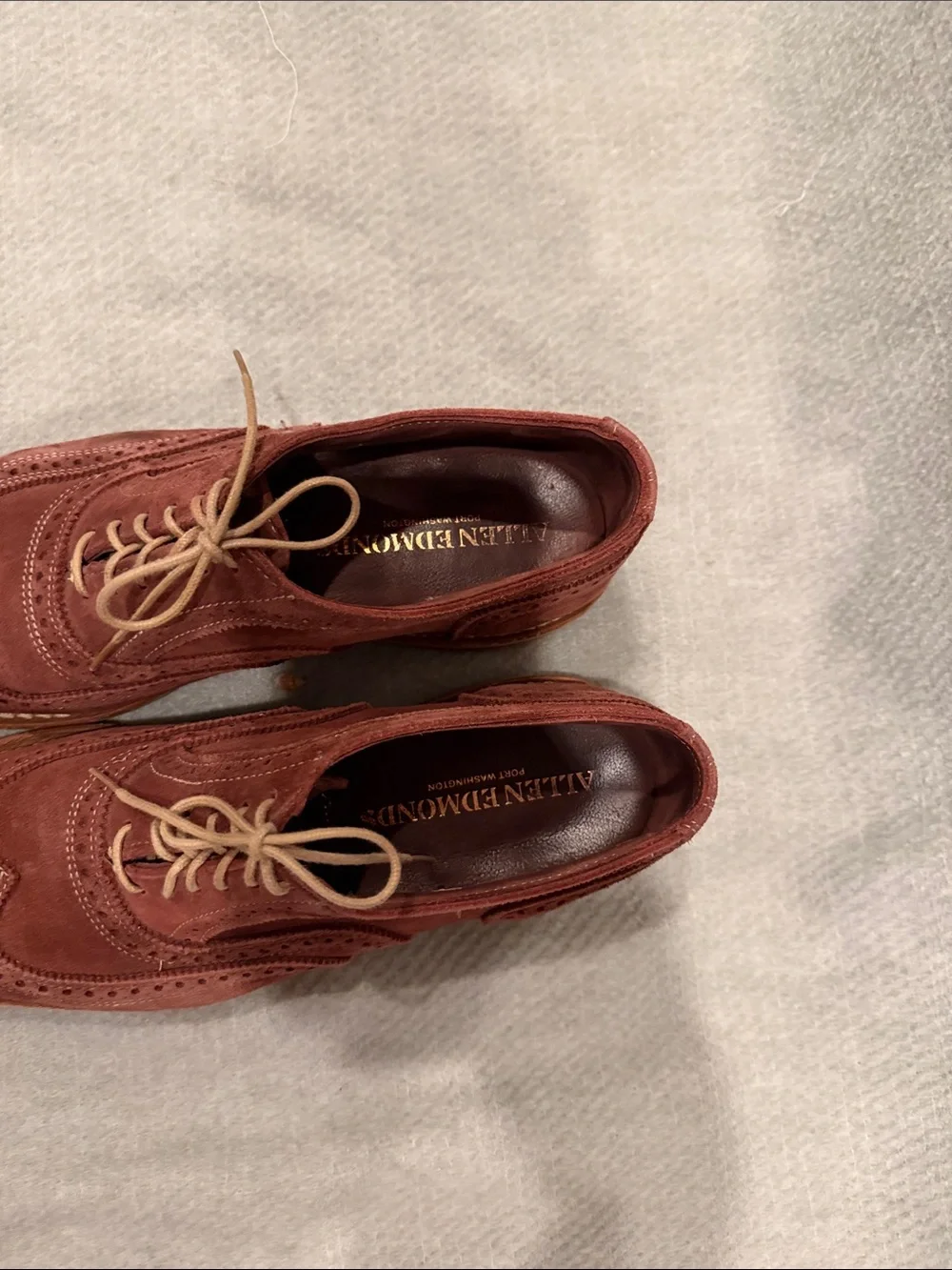 Allen Edmonds Neumok Rust Suede Wingtip Oxford - Brogue Dress Shoe 10 D